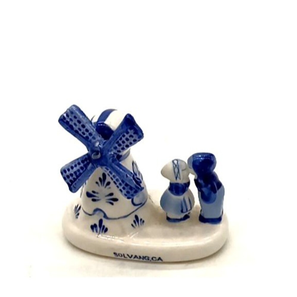Vintage Delft Blue Holland Hand Painted Spinning Windmill With Kissing Couple
